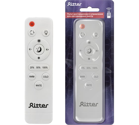 Изображение товара Пульт дистанционного управления для светодиодных люстр RITTER инфракрасный, 2хААА, длина луча до 8м, 39x20x147м, белый 51932 8