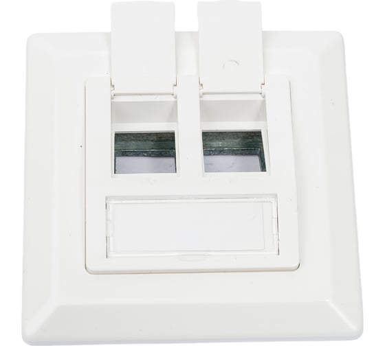 Изображение товара Рамка Hyperline, FP-GTF-2AS-WH, 80х80 мм, для двух вставок формата Keystone Jack, пос. размер 60 мм 235097