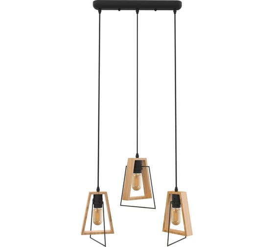 Изображение товара Светильник подвесной truEnergy под лампы 3xE27 IP20 черный+дерево металл+дерево 21481