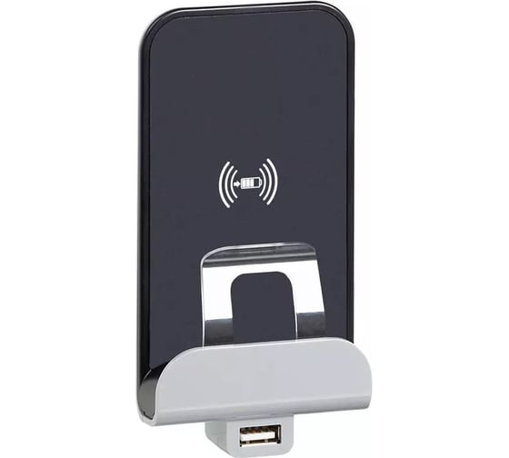 Изображение товара Беспроводное зарядное устройство Legrand Qi Etika 1000мА 5Вт с дополнительным разъемом USB тип A 2400мА 12Вт белый 672237