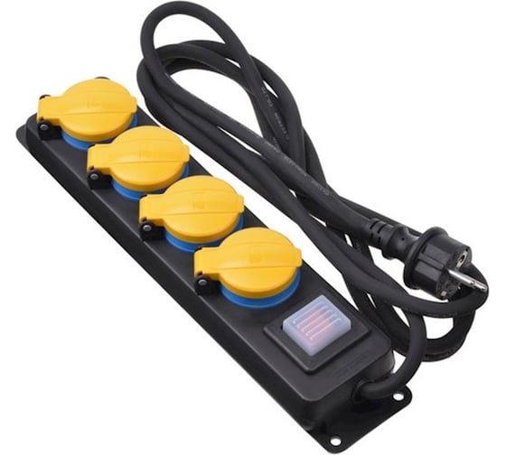 Изображение товара Удлинитель электрический шнур энаргит с кнопкой G04PK, КГ 3х2,5 (4 розетки, 10 метров, IP44) G04PK-325-10-4-44