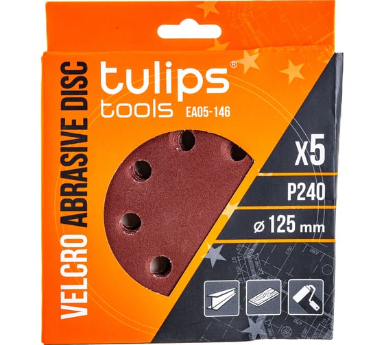 Изображение товара Диск шлифовальный с липучкой (5 шт; 125 мм; P240) Tulips tools EA05-146