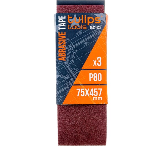 Изображение товара Лента шлифовальная (3 шт; 75х457 мм; P80) Tulips tools EA07-403