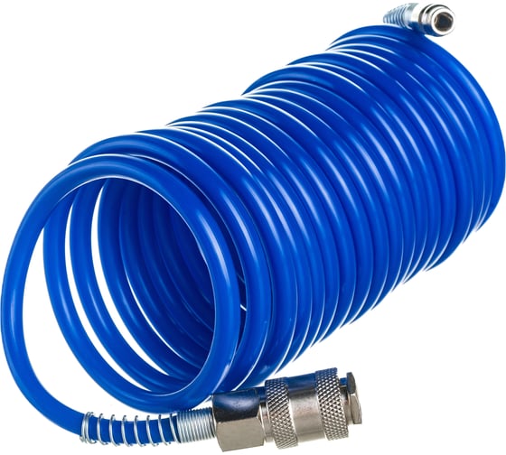 Изображение товара Шланг спиральный синий с быстросъемными соединениями профи (5 м; 5х8 мм; 20 бар) Pegas pneumatic 4910