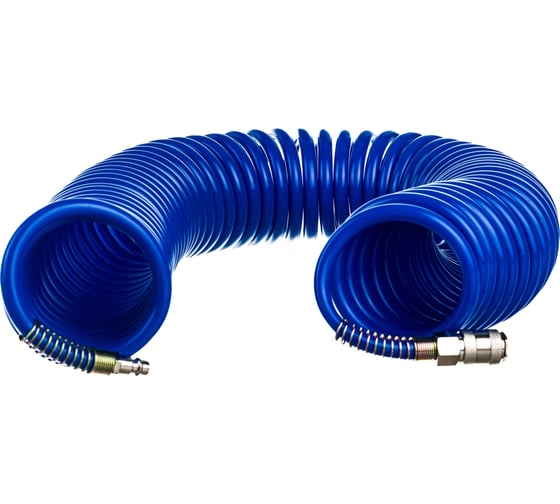 Изображение товара Шланг спиральный синий с быстросъемными соединениями профи (15 м; 8х12 мм; 20 бар) Pegas pneumatic 4913