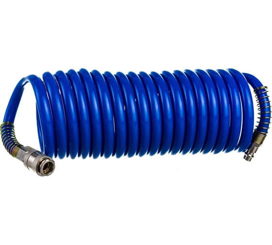 Изображение товара Шланг спиральный синий с быстросъемными соединениями профи (5 м; 8х12 мм; 20 бар) Pegas pneumatic 4911
