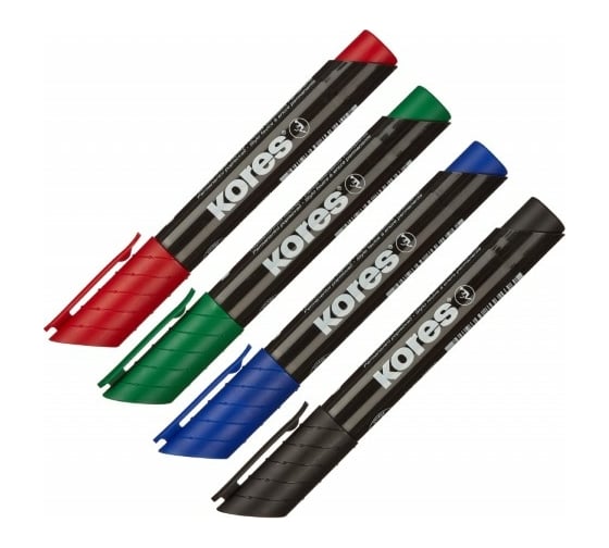 Изображение товара Перманентный маркер Kores набор 4 цвета, 3-5 мм, скошенный наконечник 20945 867812