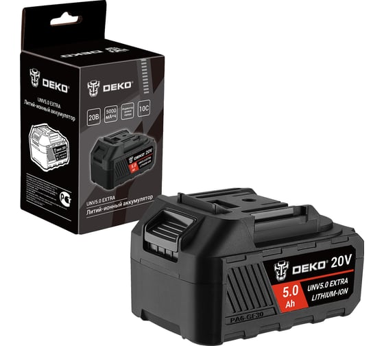 Изображение товара Аккумулятор DEKO UNV5.0 EXTRA, Li-ion, 20В, 5.0А_ч, с повышенной токоотдачей 063-4497