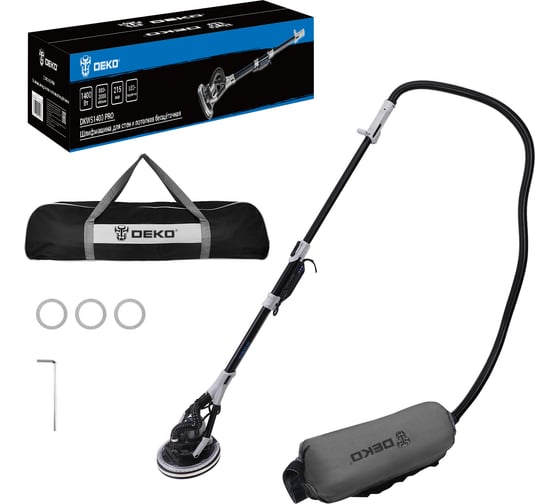 Изображение товара Шлифмашина для стен и потолков бесщёточная DEKO DKWS1400 PRO в сумке, 225мм, 1400 Вт 085-1062