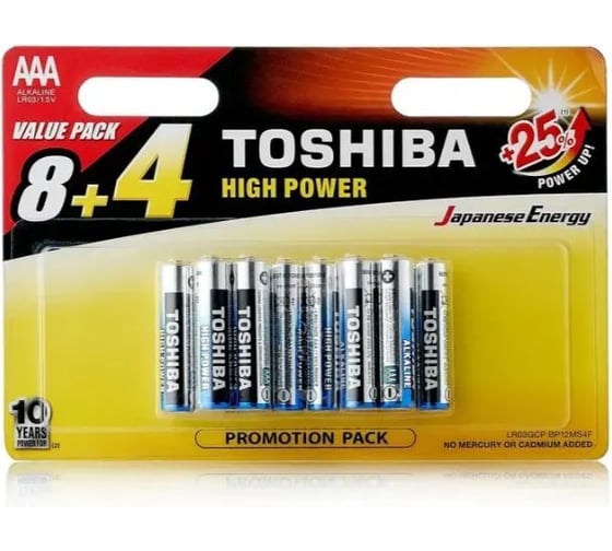 Изображение товара Элемент питания алкалиновый Toshiba LR03 12/card 4453