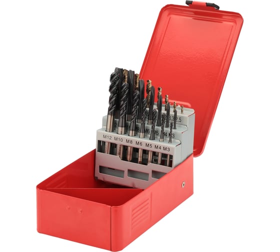Изображение товара Набор машинных метчиков H-Tools M3-M12 HSSE-TiALN DIN371/376 + сверла 21пр 245054FHT
