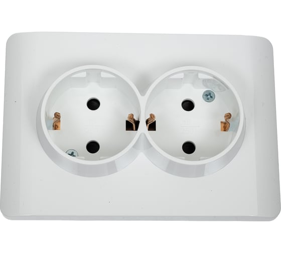 Изображение товара Розетка 2-м CHINT NEW3-E с заземлением, защитные шторки 16А белый 431541