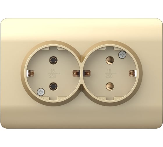 Изображение товара Розетка 2-м CHINT NEW3-E с заземлением, защитные шторки 16А шампань 431418