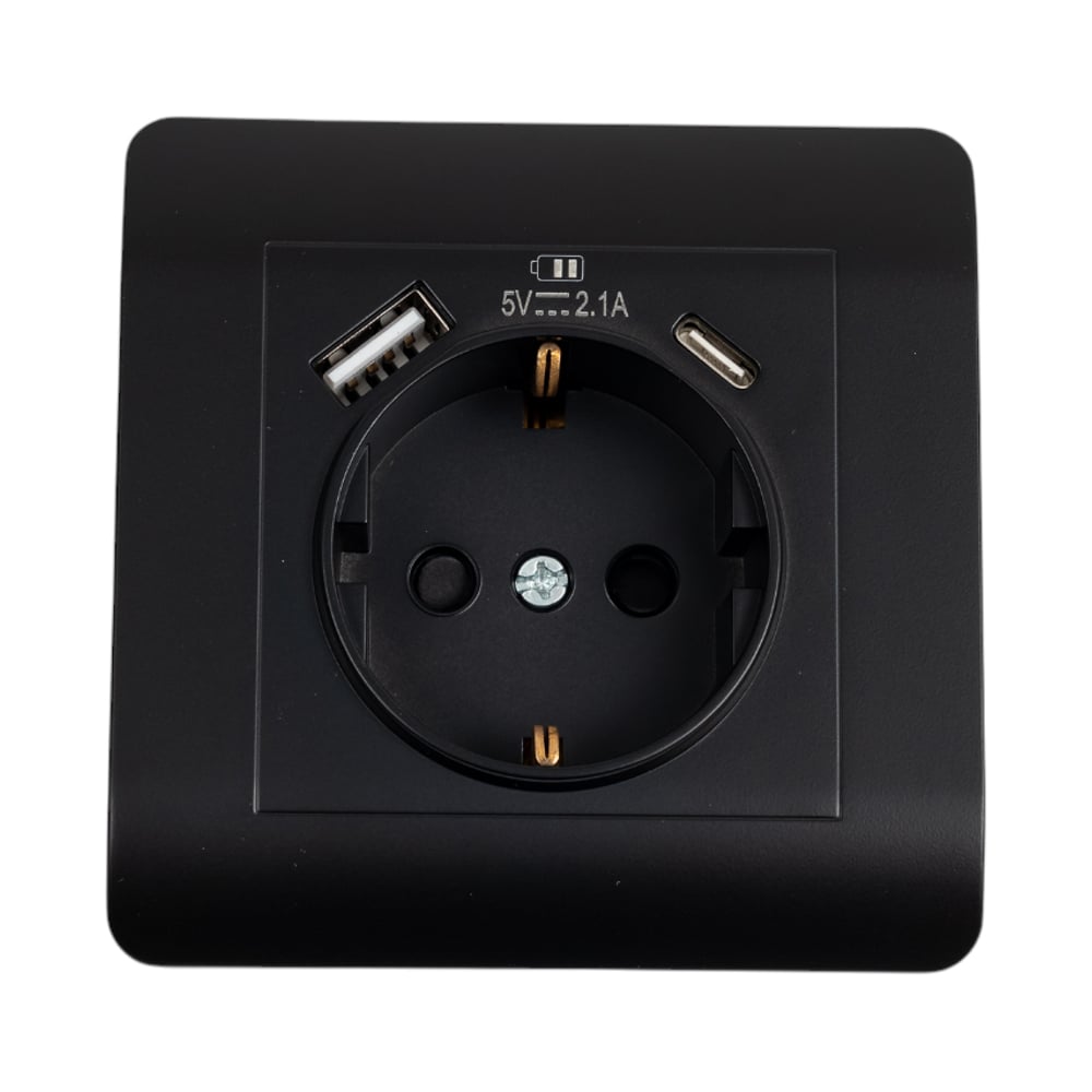 Изображение товара Розетка CHINT NEW3-E с USB и заземлением, черная, 16А