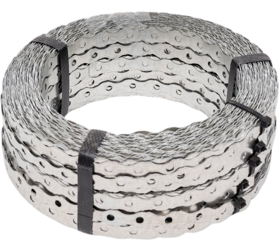 Изображение товара Монтажная оцинкованная лента полоса REXANT перфорированная волна 12х0,55 мм, рулон 25 м 07-7212-4