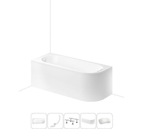 Изображение товара Акриловая ванна Lavinia Boho Art II в наборе 5 в 1: акриловая ванна (левый разворот), ножки, экран, слив-перелив, подголовник 202011648