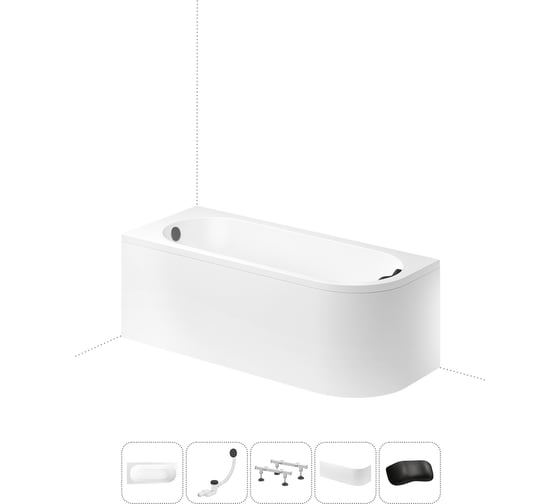 Изображение товара Акриловая ванна Lavinia Boho Art II в наборе 5 в 1: акриловая ванна (левый разворот), ножки, экран, слив-перелив, подголовник 202011694