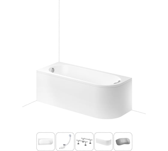 Изображение товара Акриловая ванна Lavinia Boho Art II в наборе 5 в 1: акриловая ванна (левый разворот), ножки, экран, слив-перелив, подголовник 202011602