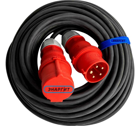 Изображение товара Удлинитель-шнур ЭНАРГИТ 380 Вольт КГ 5х1,5 ГОСТ 1 розетка 20 метров ip 44 КГ515-20-1-44