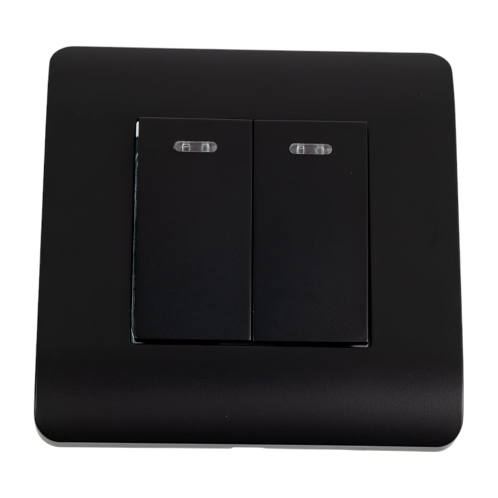 Изображение товара Выключатель 2-клавишный CHINT NEW3-E 10A с подсветкой черный