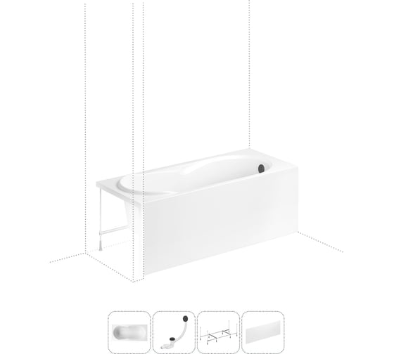 Изображение товара Акриловая ванна Lavinia Boho Easter Pro в наборе 4 в 1: акриловая ванна, каркас, экран, слив-перелив 202011198