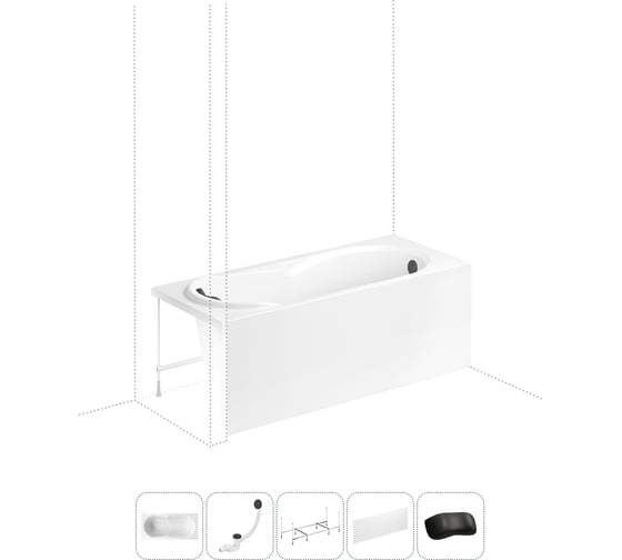 Изображение товара Акриловая ванна Lavinia Boho Easter Pro в наборе 5 в 1: акриловая ванна, каркас, экран, слив-перелив, подголовник 202011706