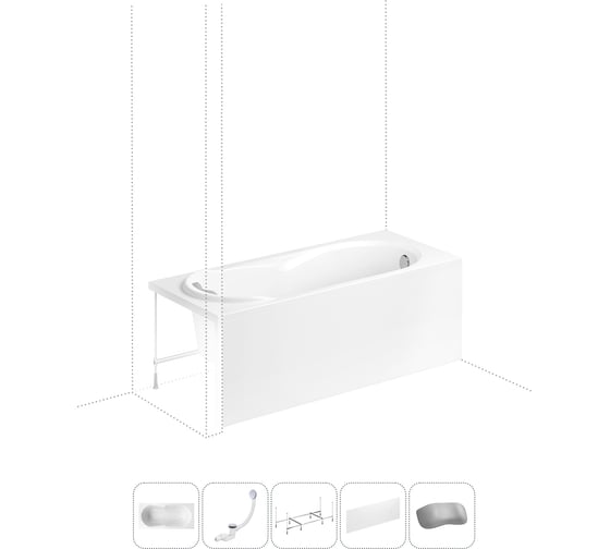 Изображение товара Акриловая ванна Lavinia Boho Easter Pro в наборе 5 в 1: акриловая ванна, каркас, экран, слив-перелив, подголовник 202011616