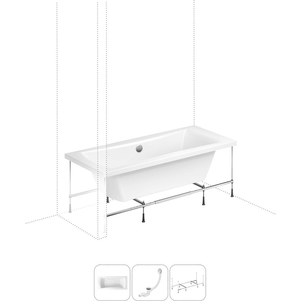 Изображение товара Акриловая ванна Lavinia Boho Evan 3 в 1 с каркасом и сливом белая