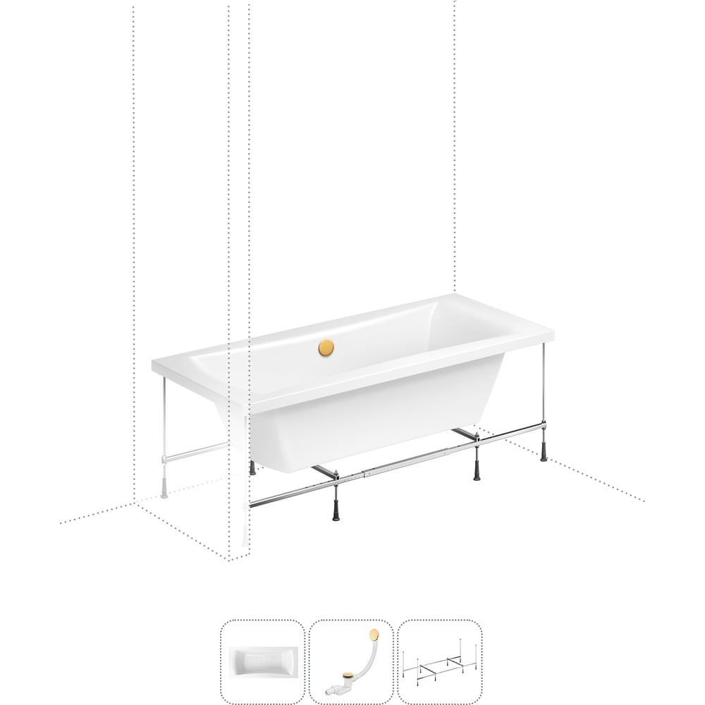 Изображение товара Акриловая ванна Lavinia Boho Evan 3 в 1 прямоугольная с каркасом белая