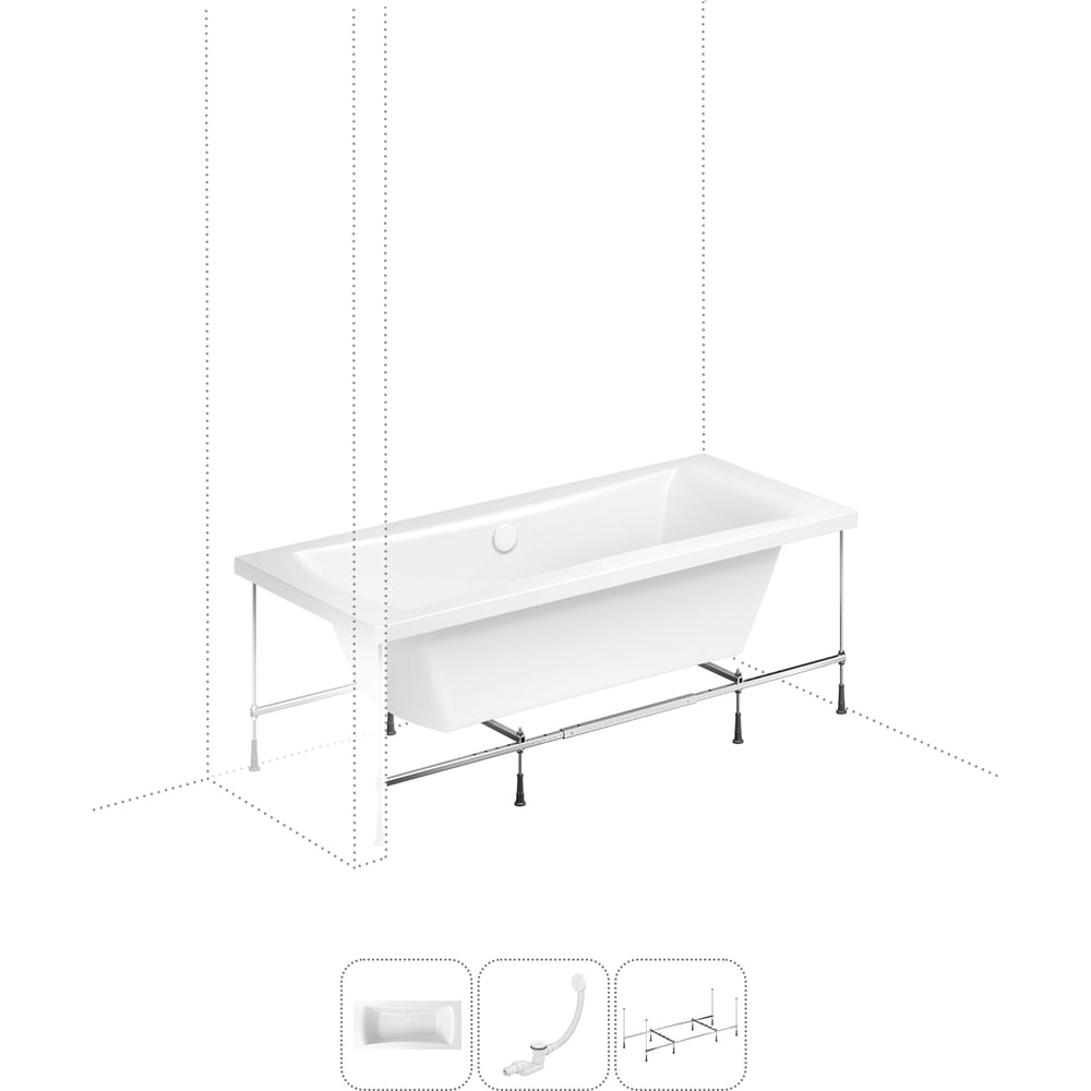 Изображение товара Акриловая ванна Lavinia Boho Evan в наборе 3 в 1: акриловая ванна, каркас, слив-перелив 202010970