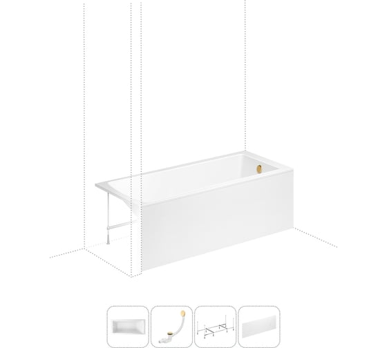 Изображение товара Акриловая ванна Lavinia Boho One в наборе 4 в 1: акриловая ванна, каркас, экран, слив-перелив 202011250