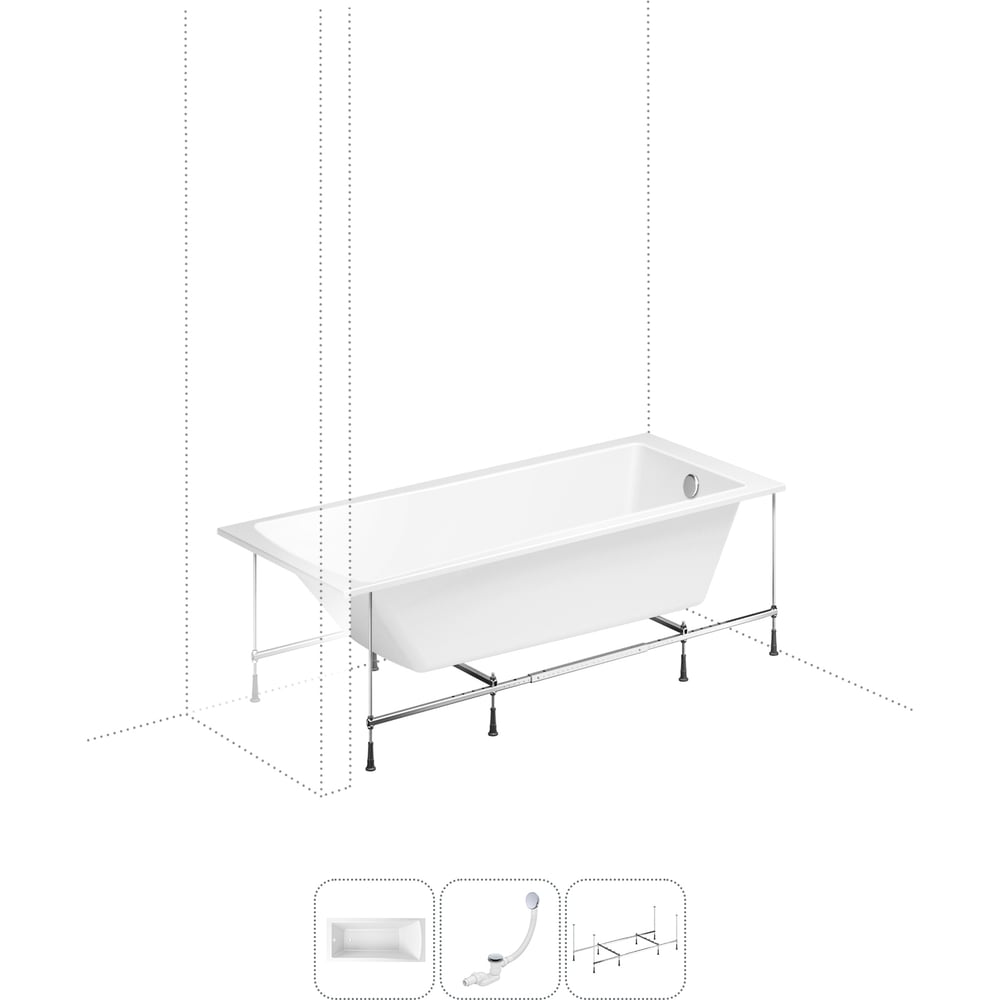 Изображение товара Акриловая ванна Lavinia Boho One 3 в 1 прямоугольная белая с каркасом и сливом
