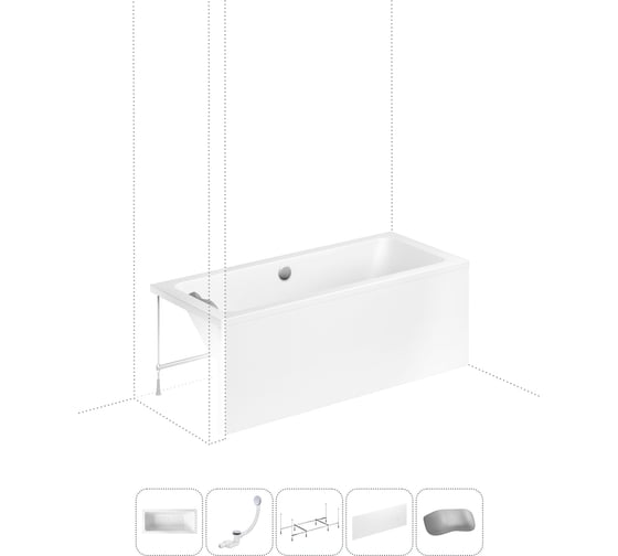 Изображение товара Акриловая ванна Lavinia Boho Pure в наборе 5 в 1: акриловая ванна, каркас, экран, слив-перелив, подголовник 202011629