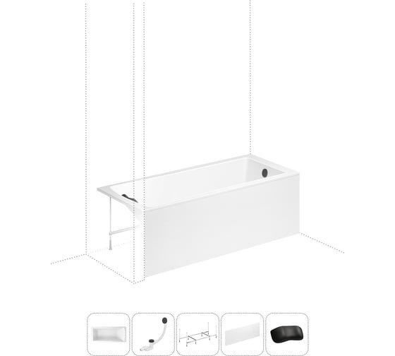 Изображение товара Акриловая ванна Lavinia Boho One в наборе 5 в 1: акриловая ванна, каркас, экран, слив-перелив, подголовник 202011716