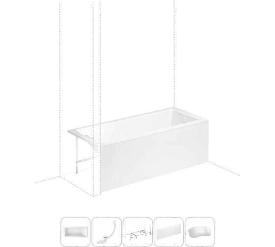 Изображение товара Акриловая ванна Lavinia Boho One в наборе 5 в 1: акриловая ванна, каркас, экран, слив-перелив, подголовник 202011671