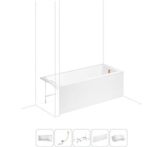 Изображение товара Акриловая ванна Lavinia Boho One в наборе 5 в 1: акриловая ванна, каркас, экран, слив-перелив, подголовник 202011765