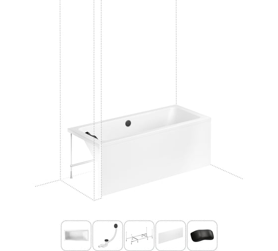 Изображение товара Акриловая ванна Lavinia Boho Pure в наборе 5 в 1: акриловая ванна, каркас, экран, слив-перелив, подголовник 202011720