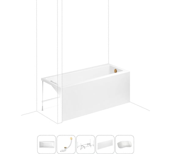 Изображение товара Акриловая ванна Lavinia Boho Rock в наборе 5 в 1: акриловая ванна, каркас, экран, слив-перелив, подголовник 202011770