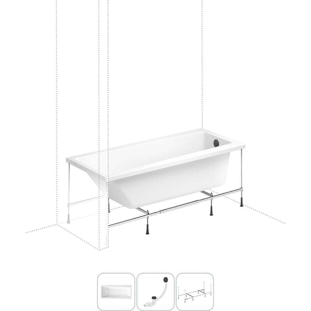 Изображение товара Акриловая ванна Lavinia Boho Rock 1500 мм с каркасом и сливом