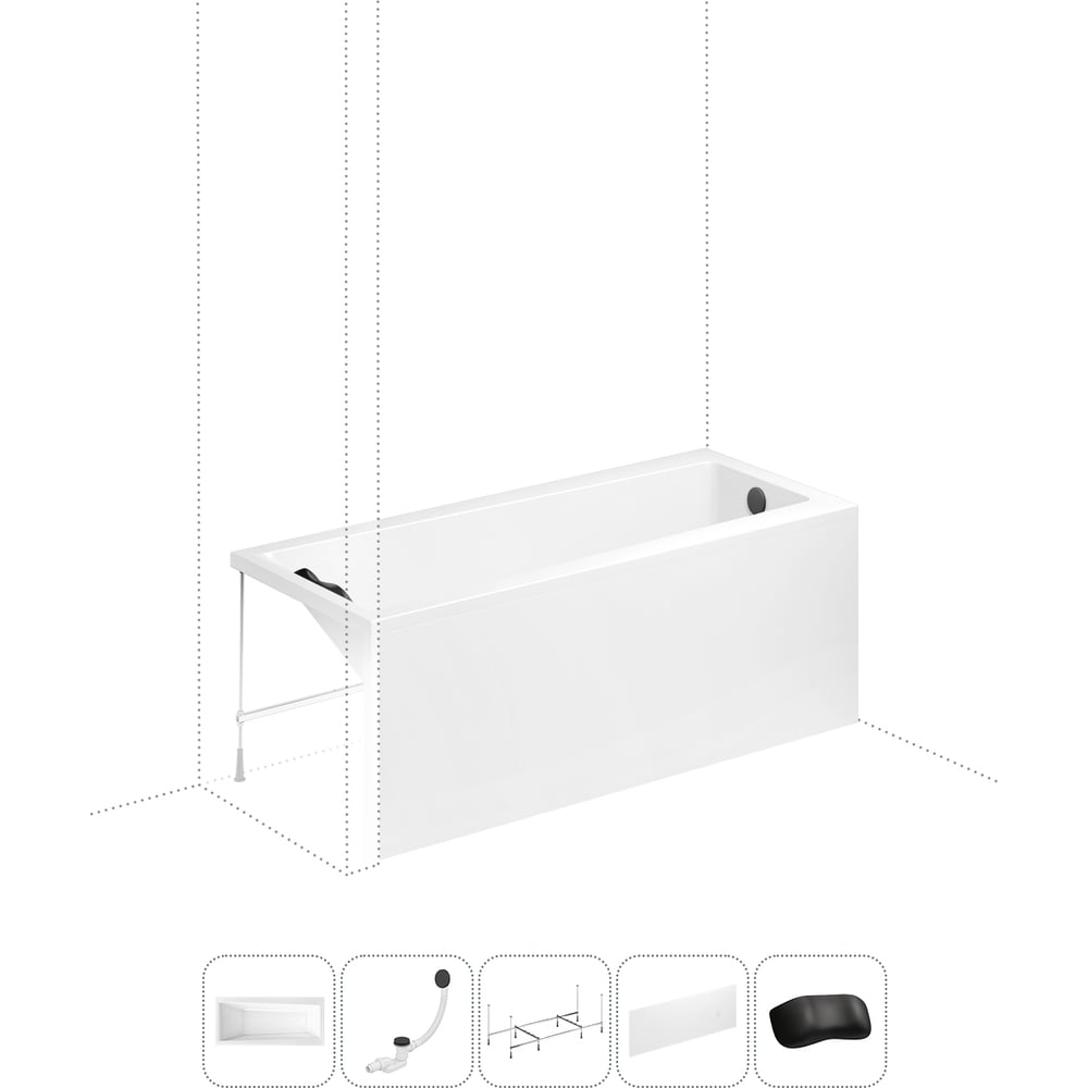 Изображение товара Акриловая ванна Lavinia Boho Rock в наборе 5 в 1: акриловая ванна, каркас, экран, слив-перелив, подголовник 202011722