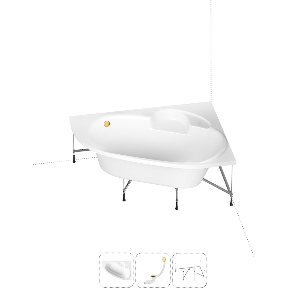 Изображение товара Акриловая ванна Lavinia Boho Bell Pro в наборе 3 в 1: акриловая ванна (правый разворот), каркас, слив-перелив 202011078