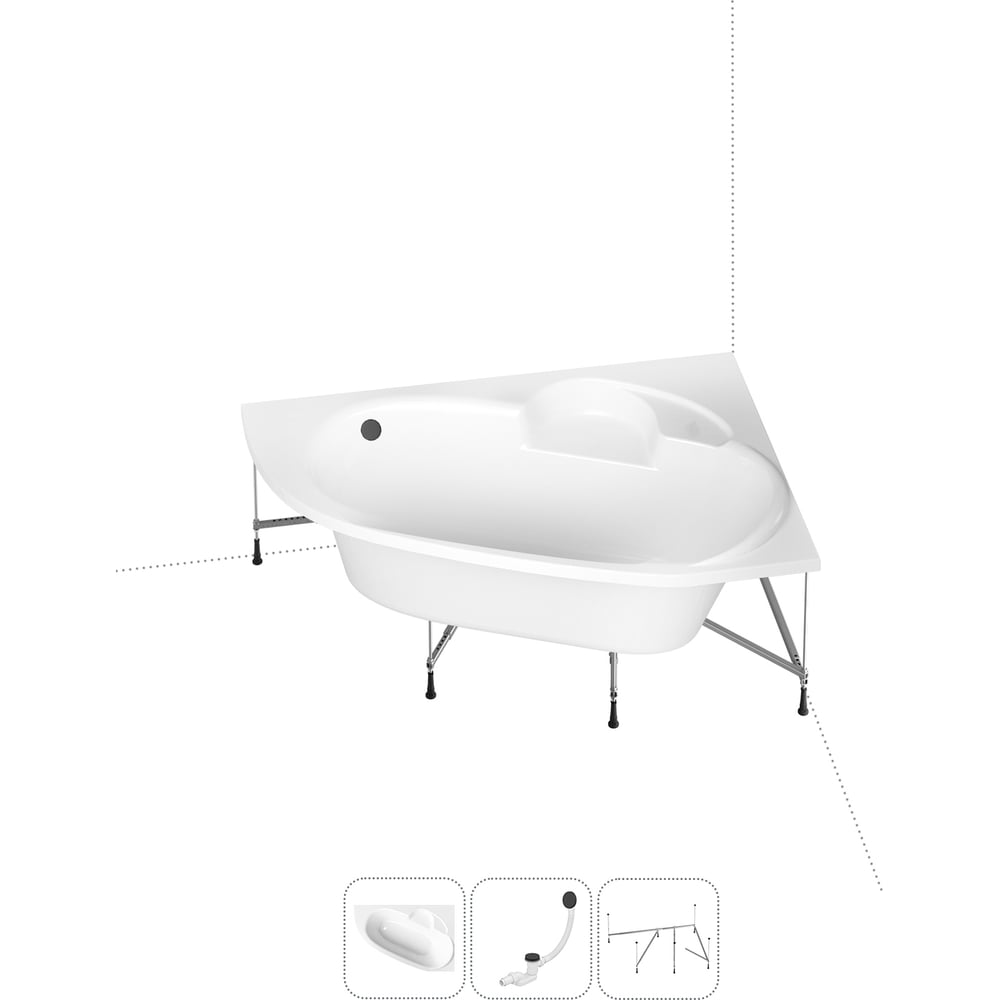 Изображение товара Акриловая ванна Lavinia Boho Bell Pro, 1600 мм, асимметричная, комплект 3 в 1