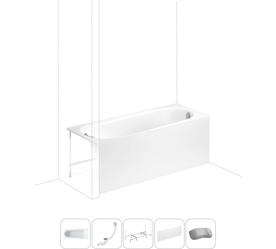 Изображение товара Акриловая ванна Lavinia Boho Biore в наборе 5 в 1: акриловая ванна, каркас, экран, слив-перелив, подголовник 202011605