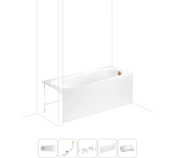 Изображение товара Акриловая ванна Lavinia Boho Biore в наборе 5 в 1: акриловая ванна, каркас, экран, слив-перелив, подголовник 202011742