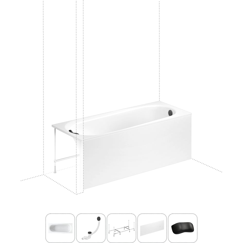 Изображение товара Акриловая ванна Lavinia Boho Biore в наборе 5 в 1: акриловая ванна, каркас, экран, слив-перелив, подголовник 202011697