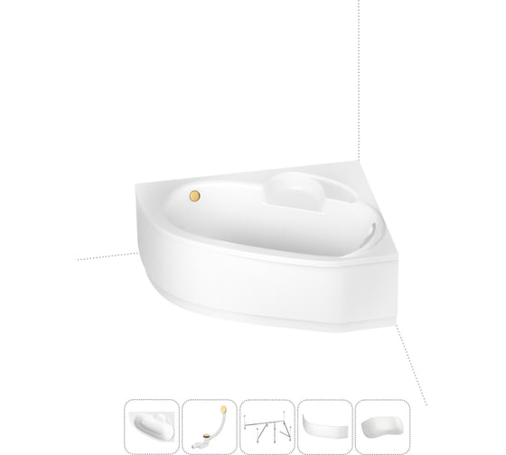 Изображение товара Акриловая ванна Lavinia Boho Bell Pro в наборе 5 в 1: акриловая ванна (правый разворот), каркас, экран, слив-перелив, подголовник 202011776