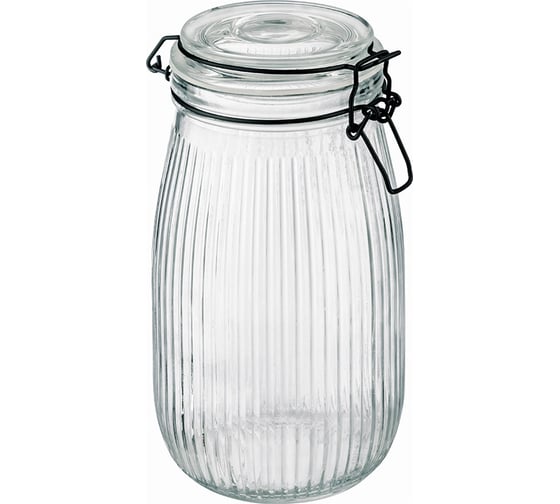 Изображение товара Банка Mallony из рельефного стекла, LA SCALA, объем 1500 мл, с бугельным цветным замком 108322