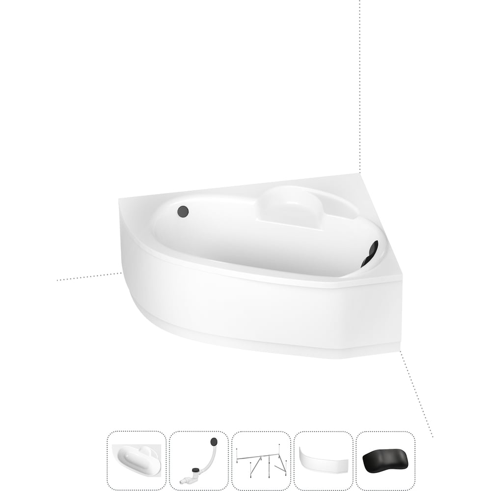 Изображение товара Акриловая ванна Lavinia Boho Bell Pro в наборе 5 в 1: акриловая ванна (правый разворот), каркас, экран, слив-перелив, подголовник 202011730