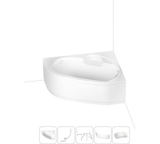 Изображение товара Акриловая ванна Lavinia Boho Bell Pro в наборе 5 в 1: акриловая ванна (правый разворот), каркас, экран, слив-перелив, подголовник 202011686