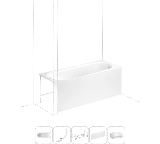 Изображение товара Акриловая ванна Lavinia Boho Biore в наборе 5 в 1: акриловая ванна, каркас, экран, слив-перелив, подголовник 202011650